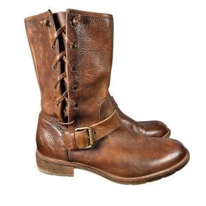 Sofft Boots Womens Size 9 Medium Brown Leather Side Zip Lace Up Buckle Moto